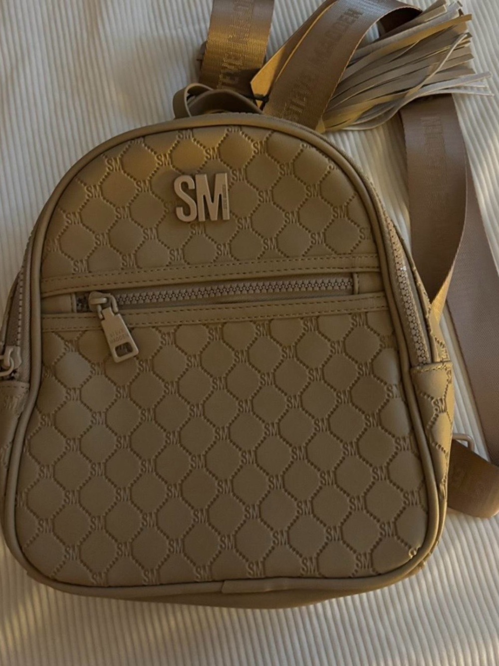 Steve Madden Beige Quilted Mini Backpack